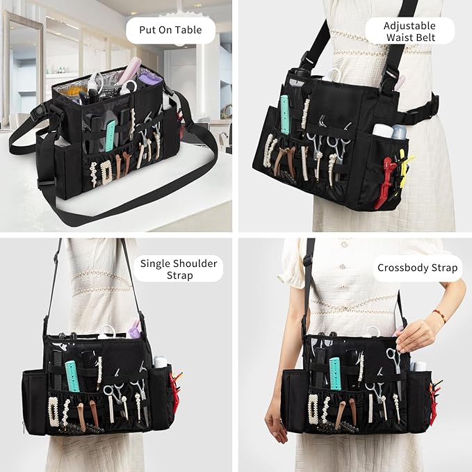 Hairdresser Bag, Professional Makeup Bag for Hairstylist, Large Capacity Hairdressing Bag with Shoulder Strap and Waist Belt, Travel Hairdressing Tools Storage Organizer with Heat Insulation Material