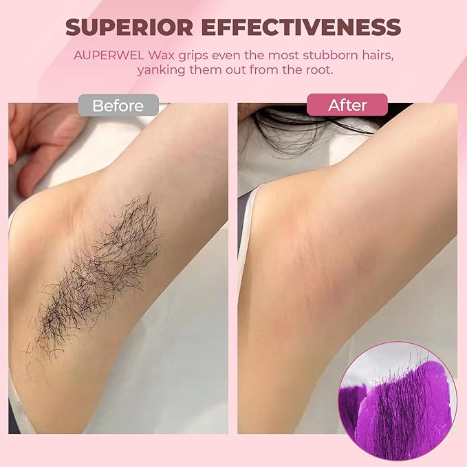 Hard Wax Beads for Hair Removal - 2.5lb/40oz Bulk Refill for Sensitive Skin, Brazilian, Bikini, Underarms, Face, Body with 20 Sticks (Violet)