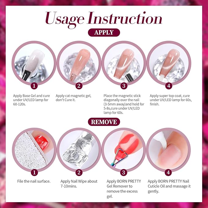BORN PRETTY Gel Nail Polish Hot Pink Pitaya Red Color Gel Polish Ice Glass Cat Magnetic Eye Effect Holographic Glitter Shimmer Soak Off Nail Art Manicure DIY Salon and Home Sweetheart Series