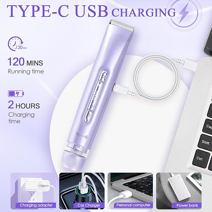 2 in 1 Bikini Trimmer for Women Dual Head Electric Razors IPX7 Waterproof Wet & Dry Use, Electric Shaver for Women Private Area Facial Body Underarm Leg Arm Hair Remover for Pubic Hair