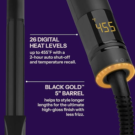 Hot Tools Pro Artist Black Gold Digital Salon Hair Curling Iron | Medium Loose Curls and Tousled Waves, (1-1/4 inch)