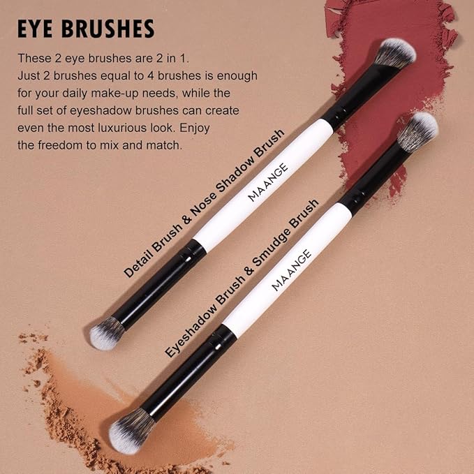 MAANGE 3 PCS Foundation Contour Conceal Brush Set, Makeup Brushes, Eyeshadow Concealer Brushes, Double Sided Blending Eyebrow Brush Professional Face brush Set Tools, For Liquid, Cream, Loose Powder