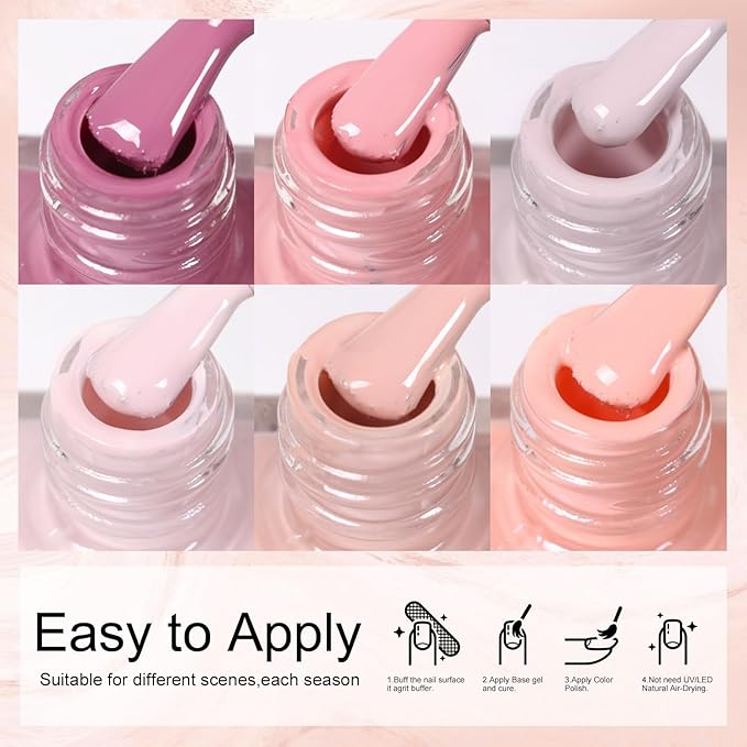 DouborQ 6 Colors Neutral Nude Nail Polish Set Nude Pink Finger Nail Polish Bulk Manicure Nail Art Home Salon Long-lasting Sequins Nail Art Varnish (19-24)