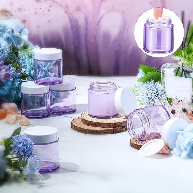 Norme 24 Pcs 4 oz Glass Jars with Lids Leakproof Round Airtight Empty Cosmetic Jars with Inner Liners Lid for Storing Lotions Powder Ointments Candle Making Tins (Light Purple)