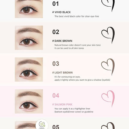 Merrymonde Multicolor Super Slim Long Lasting Eyeliner Vegan Easy Ultra-Fine Felt Tip Pen Liquid Korean K Beauty Waterproof Mechanical Eye Liner Makeup (Mocha Brown)