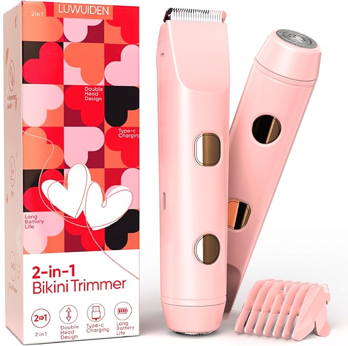 Bikini Trimmer for Women Electric Razors for Women, IPX7 Waterproof Hair Razor, Ceramic Blade Hair Trimmer Wet & Dry Use, Womens Painless Electric Shaver for Facial and Body-Pink