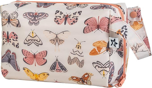 Tiny Twinkle Travel Waterproof Makeup Bag | Travel-Friendly Toiletry Cosmetic Case Organizer with Convenient Carry Handle | Spacious Interior Pouches and Secure Zipper Closure (Flutter)