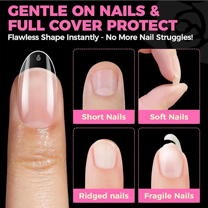 UNA GELLA Oval Fake Nails Pre-shape 504pcs Almond Gel Nail Tips Round Almond Press on Nails for Full Cover Acrylic Round Oval Full Nails False Nails 12 Sizes False Soft Gel Tips
