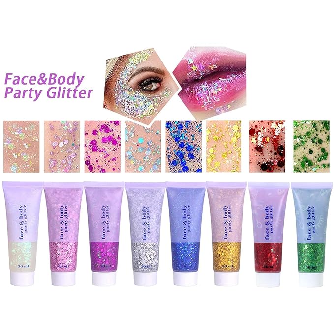 DAGEDA Green Body Glitter Gel, St Patricks Day Face Glitters Body Sequins Shimmer, Chunky Glitter for Face Hair Nails, Mardi Gras Decorations Festival Glitter Makeup 50ml