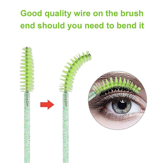 CHEFBEE 100PCS Disposable Eyelash Brush, Mascara Wands Makeup Brushes Applicators Kits for Eyelash Extensions and Eyebrow with Container (Green)