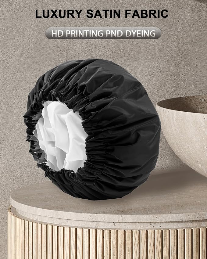 YIZIJIZI Shower Cap,Shower Caps for Women Reusable Waterproof,Two Layer Large Shower Caps Reusable Suitable for All Types of Straight Hair, Curly Hair, Long Hair,Braids (black)