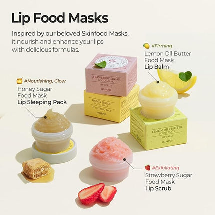 SKINFOOD Strawberry Sugar Lip Scrub Mask, Stocking Stuffers, Exfoliating Lip Care, Hydrating Korean Lip Product for Soft & Smooth Lips, Deep Nourishment Mild Sugar Scrub Vegan (0.71 fl. Oz.)