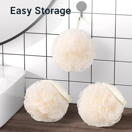 AmazerBath Loofah Sponge, Shower Loofah 60g/PCS - Body Scrubber Loofa Set of 3 Cream Color, Bath Sponge for Men and Women