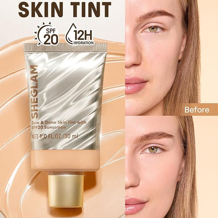 SHEGLAM Dew & Done Skin Tint with SPF20 Light-medium Coverage Foundation Evens Skin Tone-Fair