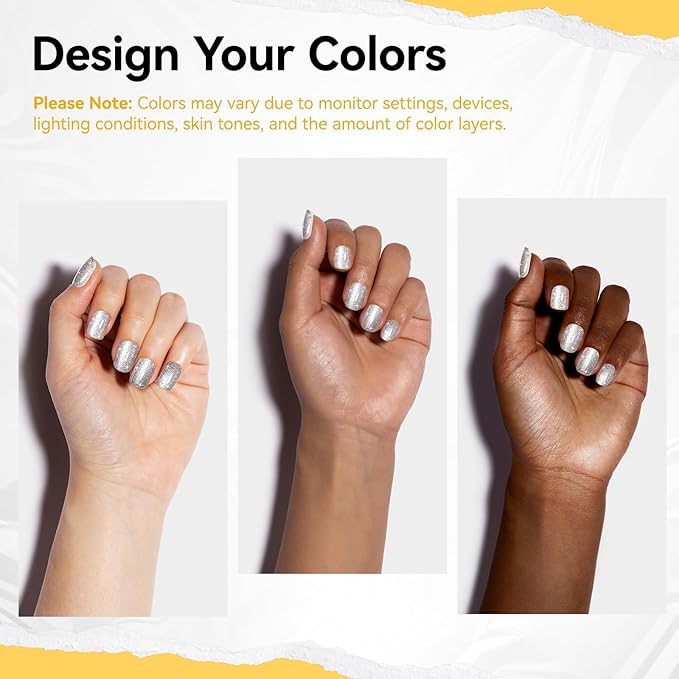 Silver Sparkle Nail Polish Oil-Based Glitter Rainbow Sparkly Regular Nail Polish Fast Air Dry Nail Lacquer Vegan Toe Fingernail Polish Nails Art DIY Home Travel Manicure Gift for Girls Women