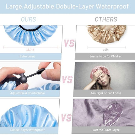 Auban Shower Cap for Women, Adjustable Reusable, Extra Large, Double-Layer Waterproof Bathing cap, Waterproof Exterior, EVA Lining, Hair Cap for All Hair Lengths, 3 Colors