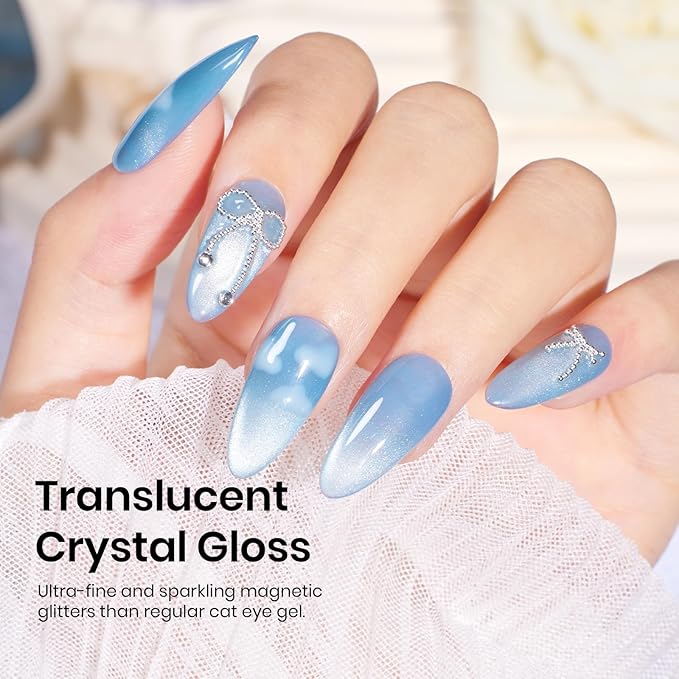 Beetles Cat Eye Gel Nail Polish Set, 6 Colors Jelly Pink Translucent Pastel Blue Purple Orange Green Glass Cat Eye Sheer Gel Polish Kit Soak Off UV Lucite Collection Manicure Gifts for Women