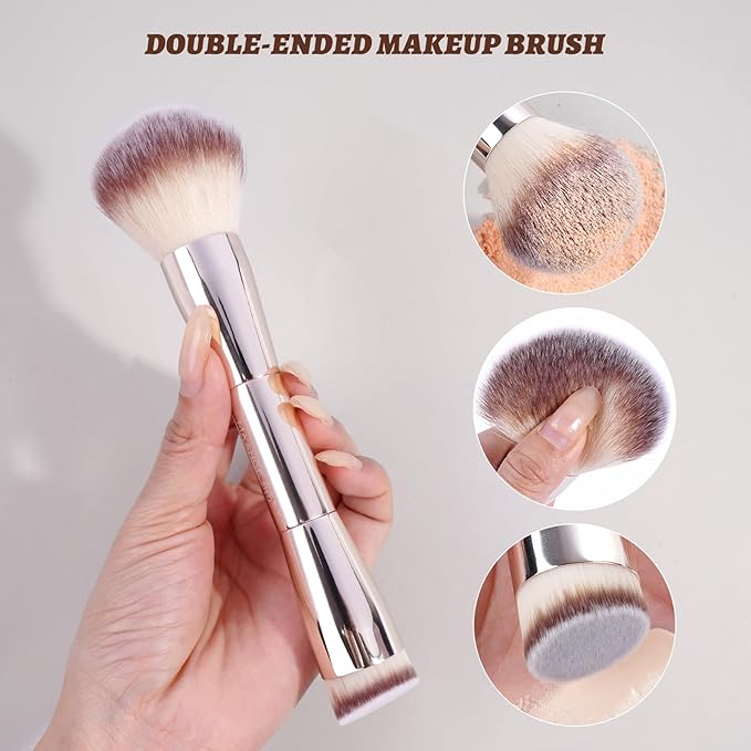 MAANGE 9 PCS Makeup Brush Set Foundation Brush Double Makeup Brushes for Blending Liquid Powder Concealer Cream Blush Buffe Contour Make up Brush Kit (Gold)