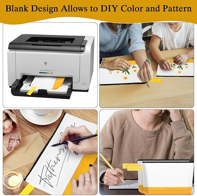 10 Pieces Cotton Canvas Makeup Bag with Bottom and Strap, Multi-Purpose Cosmetic Bag with Zipper Travel Toiletry Pouch, Blank DIY Craft Bag (White&Yellow, XS)