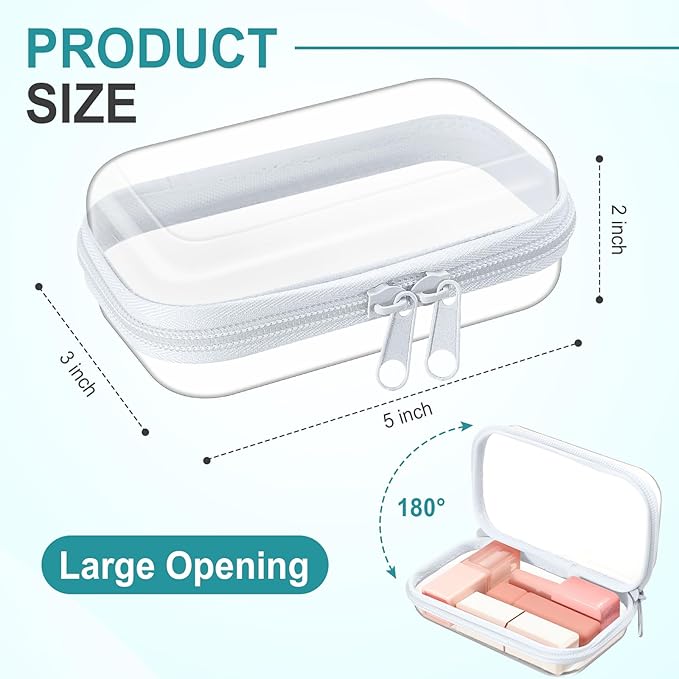 Hoolerry 4 Pcs Hard Clear Zipper Case Makeup Bags Plastic Pencil Pouch Transparent Storage Box Containers for Cosmetics, Snacks, Building Blocks, Puzzles(White,5 x 3 x 2 in)