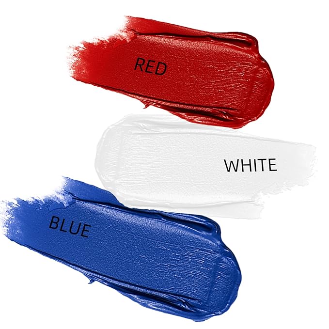 BADCOLOR 3PCS Blue White Red Face Body Paint Stick, Cream Blendable Eye Black for Softball Football Baseball Lacrosse American Flags, Professional Face Painting for Halloween SFX Independence Day