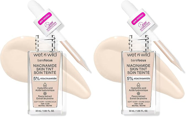 wet n wild Bare Focus Skin Tint, 5% Niacinamide Enriched, Buildable Sheer Lightweight Coverage, Natural Radiant Finish, Hyaluronic & Vitamin Hydration Boost, Cruelty-Free & Vegan - Soft Ivory
