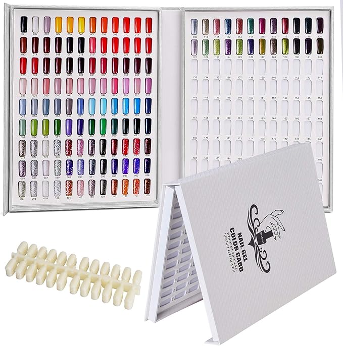 Noverlife Professional 216 Nail Colors Chart, White Nail Gel Polish Display Card Book, Nail Art Salon Nail Design Display Booklet, Nail Color Swatches Nail Practice Card Design Board