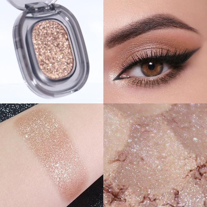 Eye shadow low saturation delicate long-lasting eye shadow palette, Monochrome Glittler Eyeshadow, pressed glitter eyeshadow, Glittle Pressed Powder Single Vegan Eyeshadow, (03 Glittle Gold)