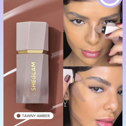 SHEGLAM Sun Sculpt Cool Toned Liquid Contour Stick Long Lasting Cream Bronzer Makeup - Tawny Amber