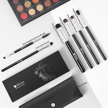 DUcare Eye Makeup Brush Set with Travel Case, 6 Pcs Professional Eyeshadow Blending Makeup Brushes for Concealer Eyebrows Eyeliner, Soft Hairs & Wood Handle