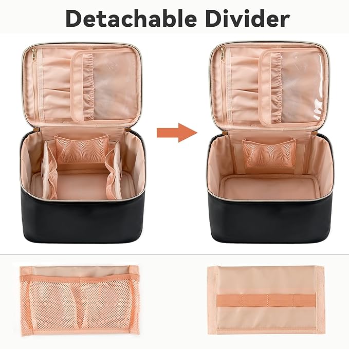OCHEAL Travel Makeup Bag, Cosmetic Bags for Women Makeup Case Organizer Large Capacity Travel Toiletry Bag Storage Bags with Divider and Handle for Cosmetics Toiletries Brushes Tools-Large, Black