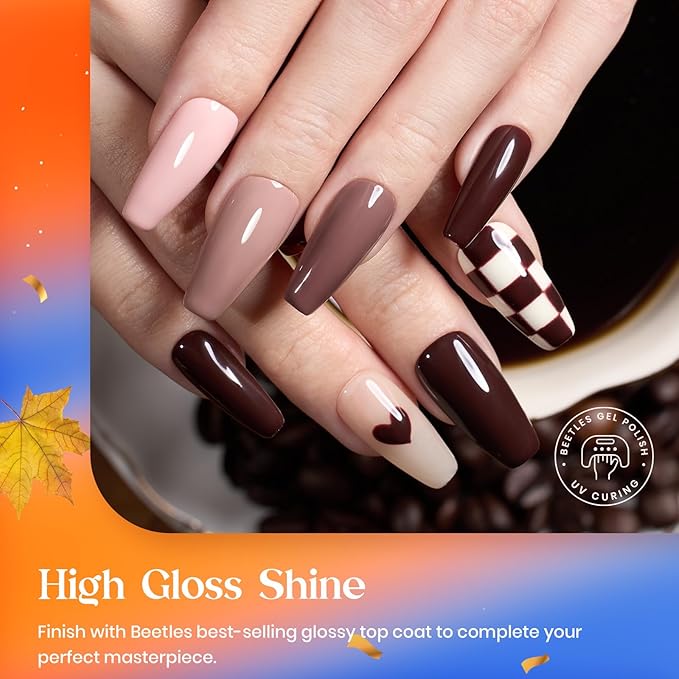 beetles Brown Gel Nail Polish Set - 6 Colors Coffee Brown White Neutral Pink Nude Gel Nail Polish Caramel Cappuccino Soak off Uv Led Lamp Needed Nail Art DIY Manicure Fall Gift Set