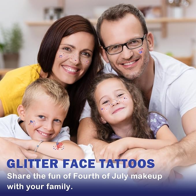 20 Pcs Blue Red and White Glitter Freckles Face Tattoos, Independence Day Glitter Freckles, Waterproof Temporary Face Tattoos for Women and Kids, USA Patriotic, Memorial Day Fake Tattoos