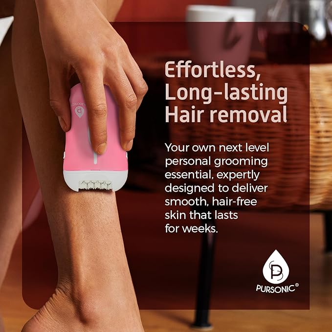 Pursonic Fe120P Cordless Epilator with 40 Tweezers - Rechargeable 2 Speed Epilators Hair Removal for Women - Compact Hair Removal Device for Arms, Legs, Underarms & Bikini Area (Pink)