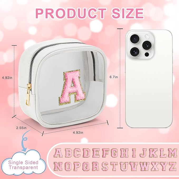 YOOLIFE Initial Make Up Bag Travel Toiletry Bag, Clear Makeup Bag Preppy Cosmetic Bags Organizer Travel Essentials Gifts for Women Teen Girlfriend Teacher Mom Birthday Mothers Day Gifts White Y