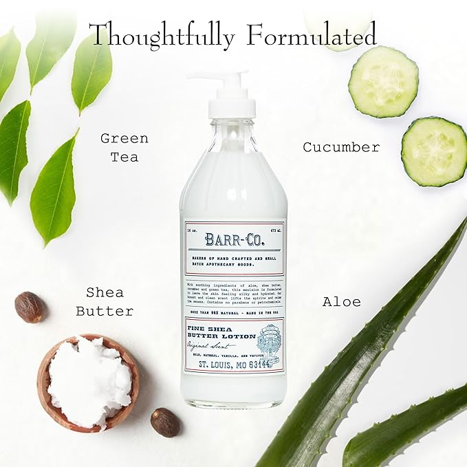 BARR-CO. Original Scent Shea Butter Lotion, Tranquil and Comforting Milky Scent with Oat, Vanilla & Vetiver, Shea Moisturizing Lotion for Sensitive Skin, 16 fl oz
