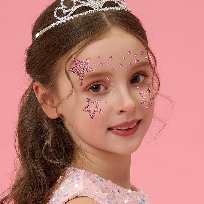 Teenitor Star Face Stickers Star Face Gems For Kids Women, Self Adhesive Face Rhinestones Hair Gems for Face, Body, Hair Makeup, Star Accessories Face Jewels For Women Kids