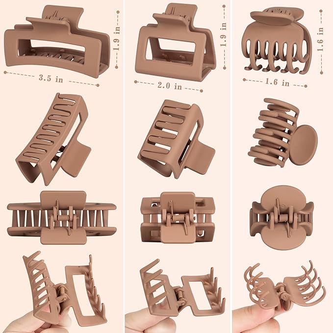 3 Styles Hair Clips for Women - 12 PCS Small Medium Big Claw Clips for Thin Thick Hair, Neutral Colors