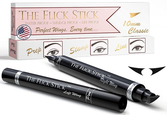 The Flick Stick Winged Eyeliner Stamp For Quick and Easy Cat Eye Makeup, SmudgeProof & Waterpoof Eye Liner Cat Eye Stencil Makeup Tool, Wingliner, Liquid Eyeliner Pens (10mm Classic, Midnight Black)