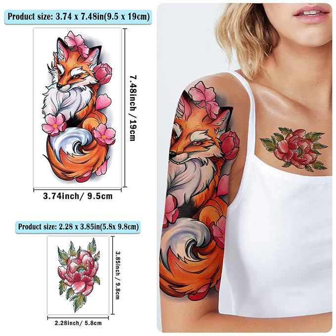 77 Sheets Temporary Tattoos Adult Kids Old School Skull Tiger Sword Cat Eagle Snake Lotus Flower Butterfly Half Arm Realistic Fake Tattoos Sticker for Women Men