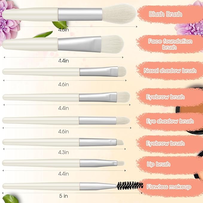 Tioncy 12 Sets Travel Makeup Brush Set Bulk Brushes Bag Bridesmaid Gift Synthetic Fibre Face Make up Brushes Angled Blush Brush for Wedding Bridal Shower Favors Bachelorette Party Gift(White)