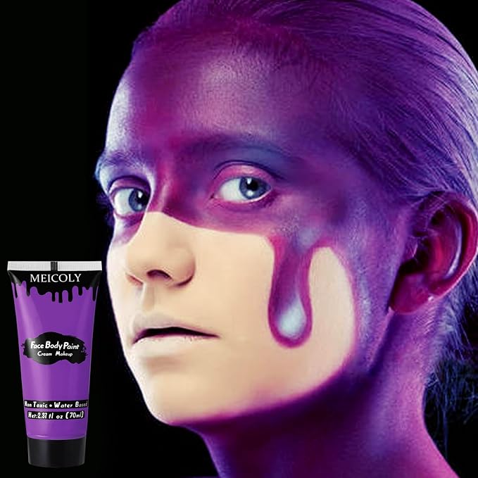 MEICOLY Purple Cream Face Body Paint,2.37Oz Large Tube Water Based Non-Toxic Full Body Paint for Adult and Kids,Highly Pigmented Face Painting for Halloween SFX Special Effects Ursula Cosplay Makeup