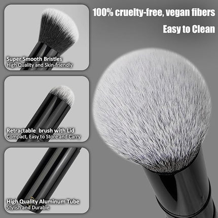 JILIER Retractable Kabuki Makeup Brushes 2 Pcs, kabuki Brush for Powder Foundation, Blush, Bronzer, Buffing, Liquid, Cream, make up brushes for women with Cover