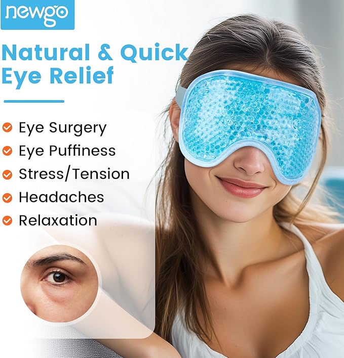 NEWGO Cooling Eye Mask for Puffy Eyes, Cold Eye Mask Eye Ice Pack for After Eyes Surgery, Tension Stress Relief, Itchy Eyes, Headaches, Dark Circles - Blue