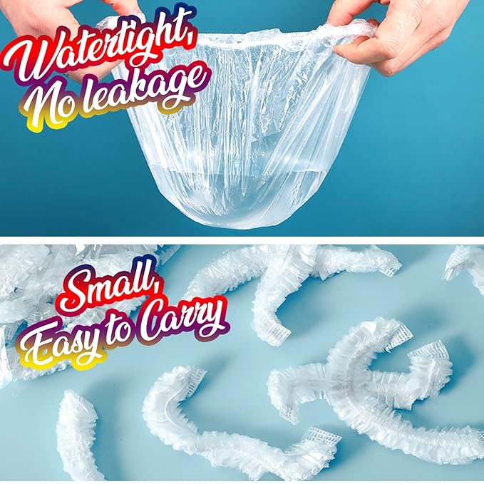 LEOBRO 100PCS Disposable Shower Caps, Large Shower Caps for Women Disposable, Clear Plastic Shower Cap, Plastic Hair Caps for Hair Treatment, Large Size 19.3 INCH