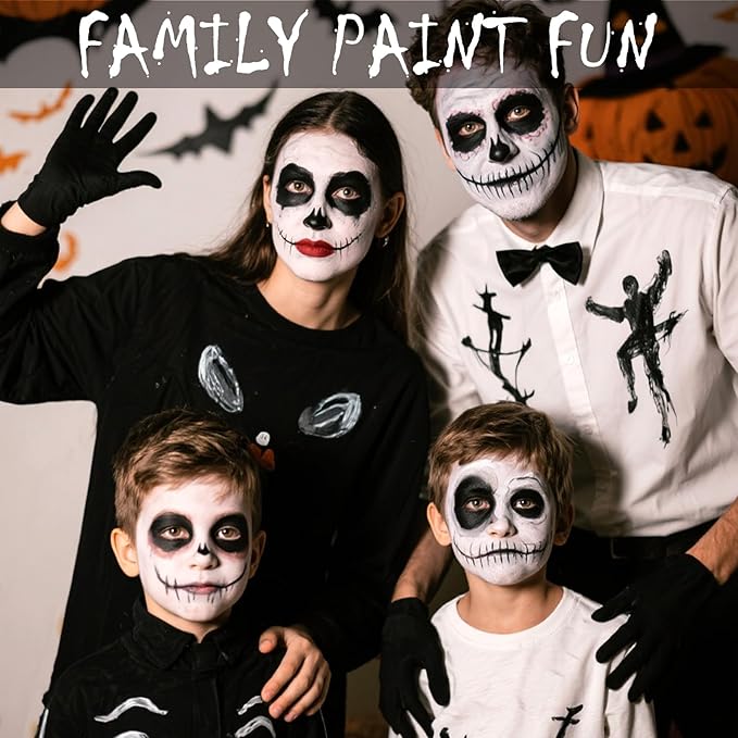 Black & White Face Body Paint Kit for Kids & Adults, Non-Toxic Water-Based Professional Face Painting Palette with Brushes for Halloween Clown Goth Vampire SFX Makeup, Art Stage Cosplay Parties