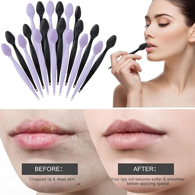 Silicone Lip Scrub Brushes, Beomeen Black Double-Sided Exfoliating Lip Brush Soft Silicone Lip Scrubber Exfoliator Tool Blackhead Remover for Skincare