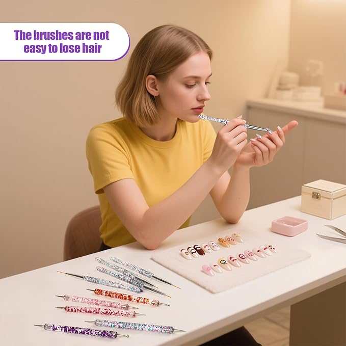 Artdone 10pcs Nail Art Brushes Set, Dotting Tools,Striping Brushes for Long Lines, Thin Details, Sculpting Pattern Tracing Stylus, Ball Embossing Stylu,Fine Drawing Pen For Gel Polish Design Supply