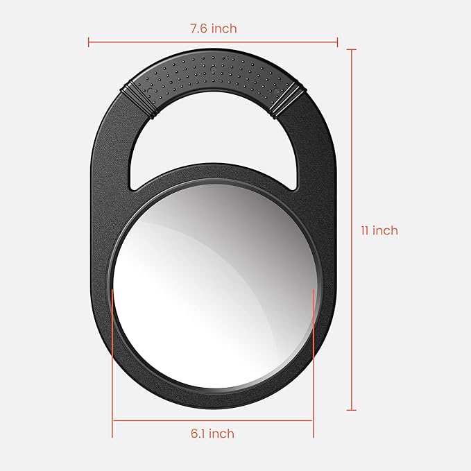 TASALON Unbreakable Hand Mirror, Hand Mirrors with Handle, Salon, Barber Mirror for Hair, Anti-Slip Hand Held with Rubber Grip for Travel, Makeup, Shaving, Shower, Camping - Black