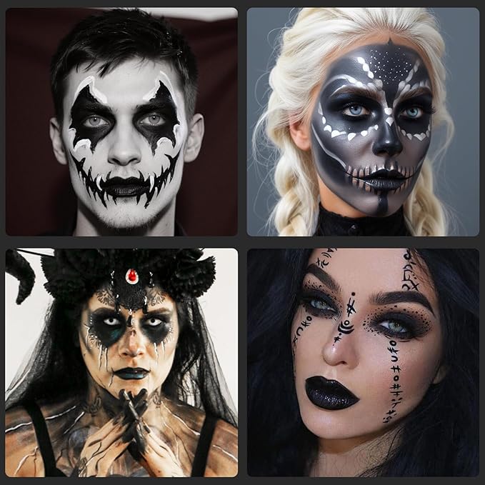 Black Cream Face Body Painting Foundation, Professional Waterproof Oil Based Black Face Paint for Halloween SFX Skeleton Joker Zombie Vampire Cosplay Makeup Adult Cosplay Costume Party